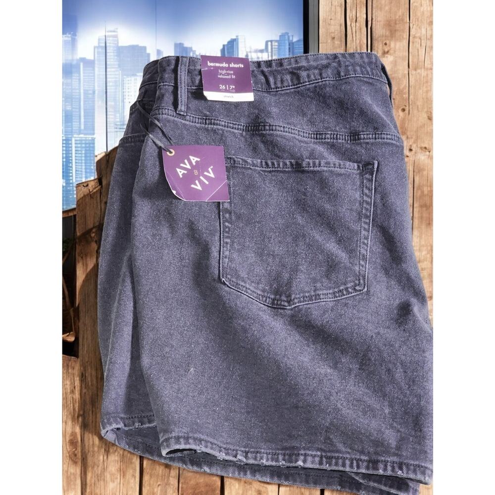Ava & Viv Womens 26 Plus Black Bermuda Jean Shorts High Rise Denim Relaxed NWT - Picture 10 of 10